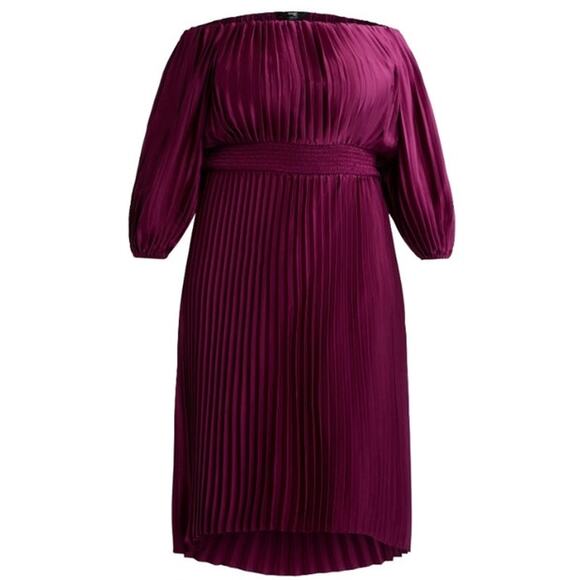 Terra & Sky Pleated Midi Dress with Sweetheart Neck Midi Purple Dress Plus 2X - Picture 5 of 6
